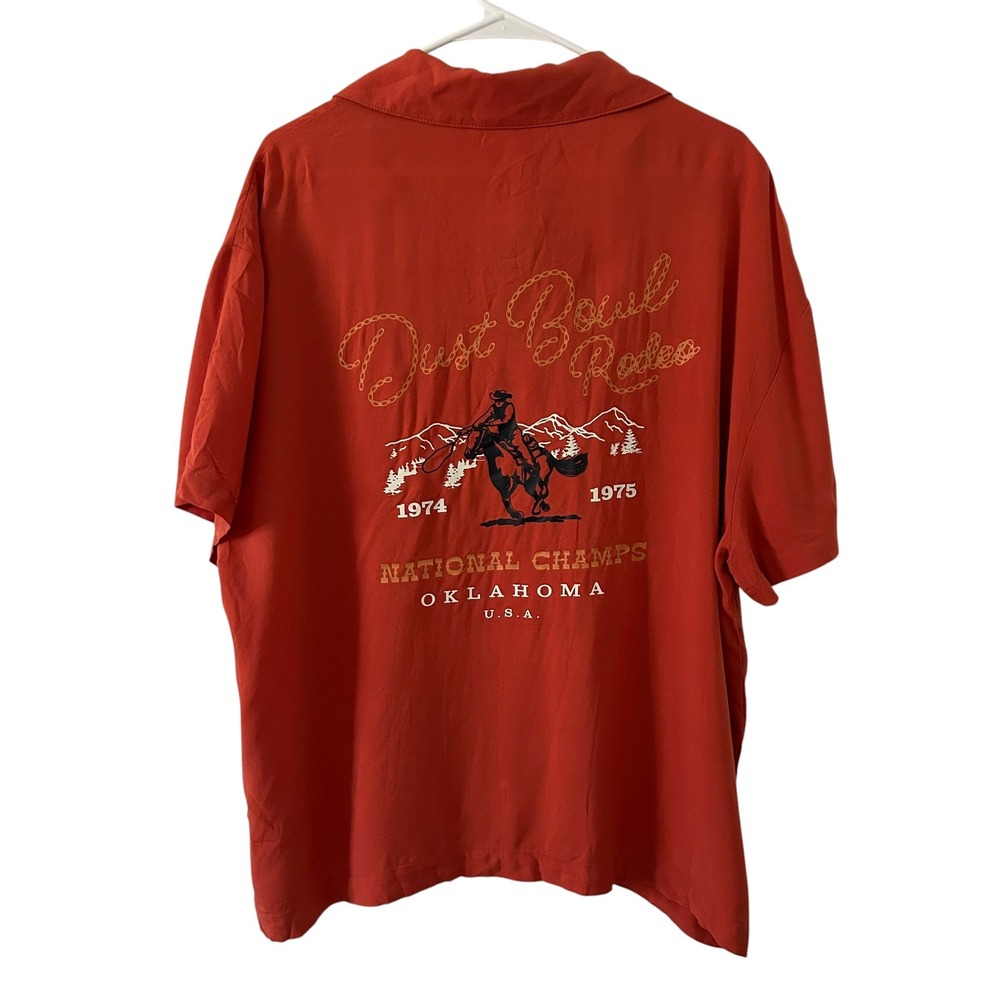 Original Use Men's Button Down Rayon Dust Bowl Rodeo Graphic Shirt L Large New